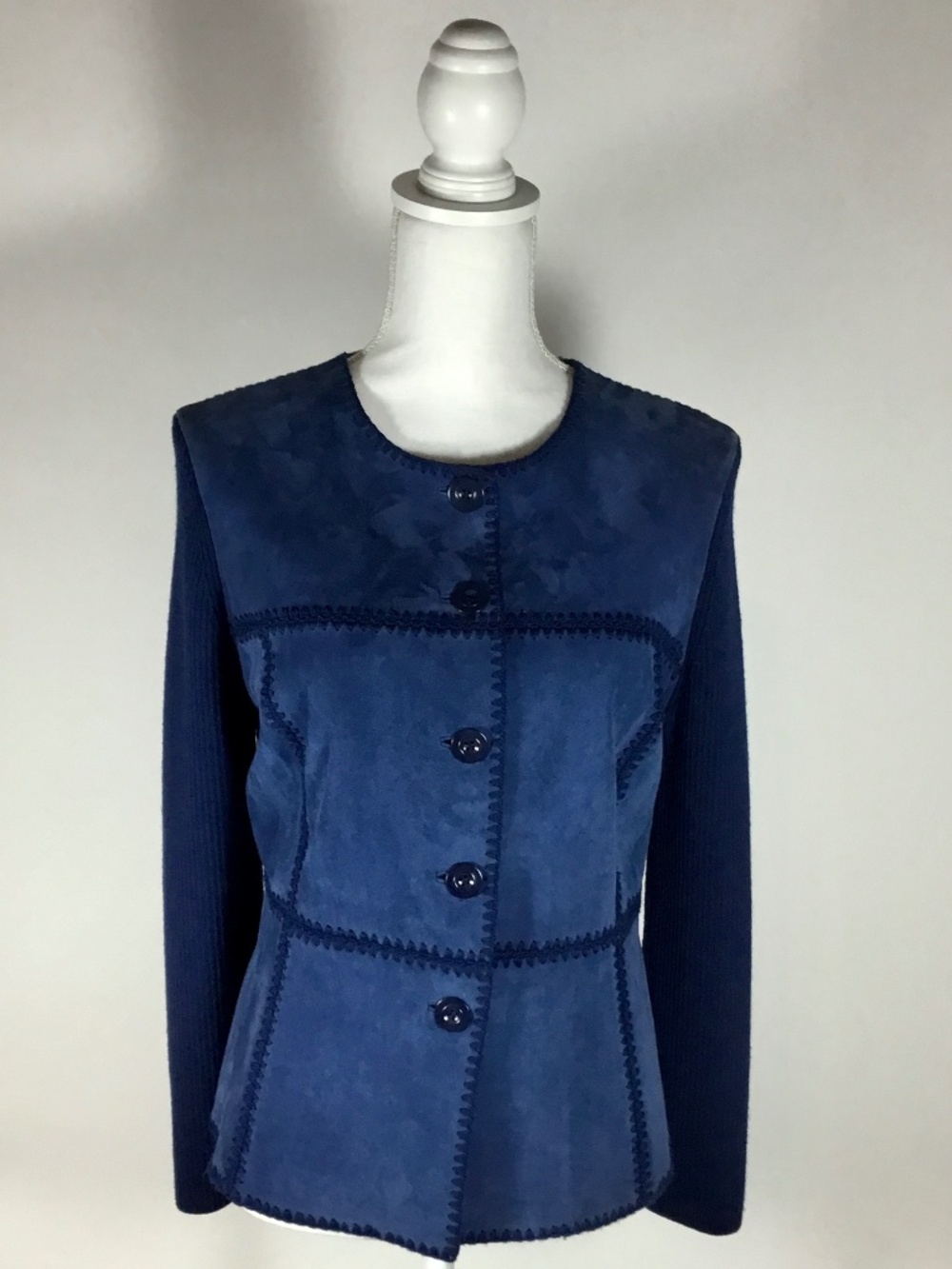St. John Blue Lamb Suede Jacket Sweater Luxury Designer Size 10